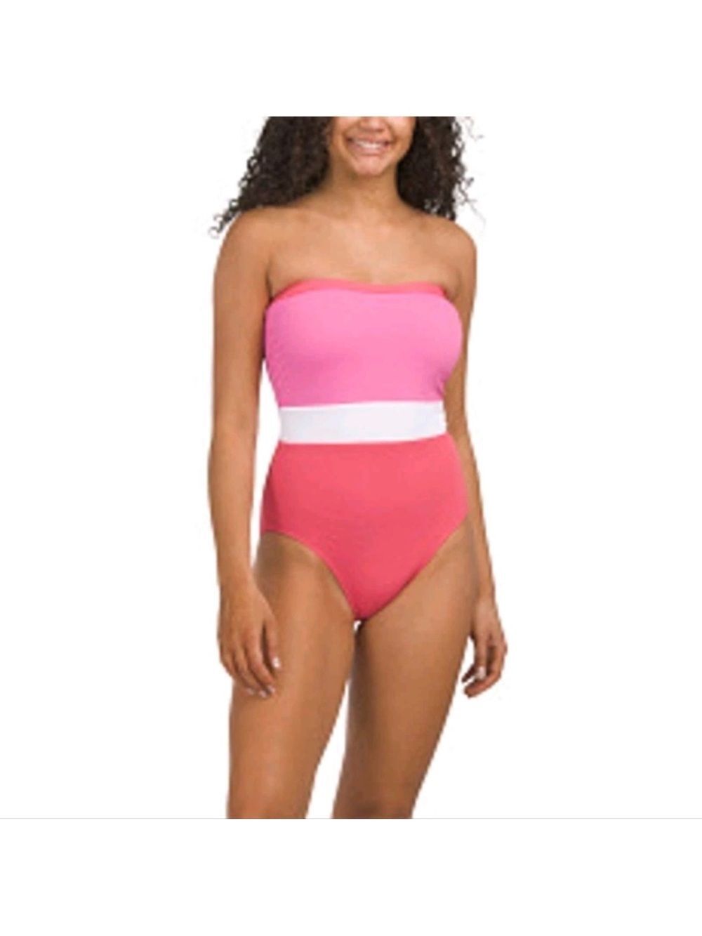 Tommy Bahama Colorblock One Piece Swimsuit Size 16 Halter Strapless Pink White